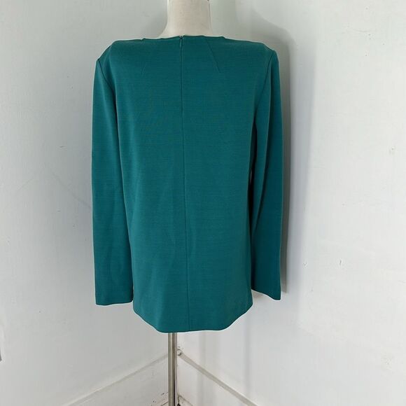 St.John Suede Wool Blend Knit Long Sleeve Top In Green - Picture 4 of 6